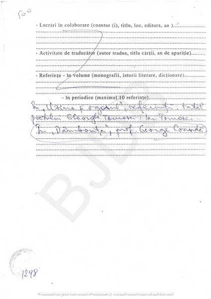 M-1298-2 - Fisa de scriitor HÂRSESCU NICOLAE